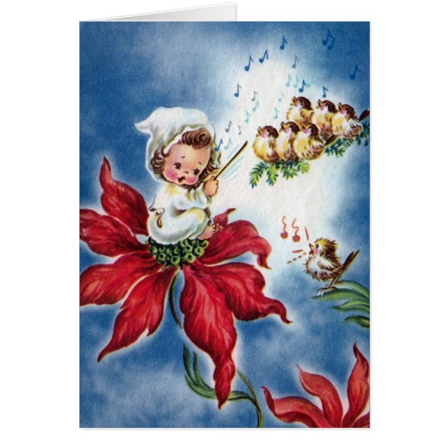 Vintage Cute Angel, Birdies cantando ChristmasCaro (Frente)