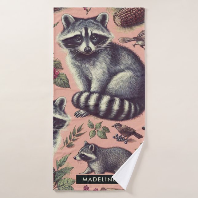 Vintage Cute Racoon (Toalla de baño)