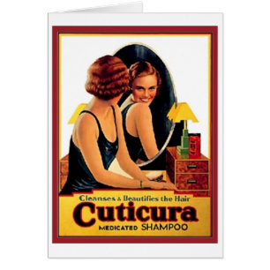 Vintage Cuticura Shampoo y bella mujer en