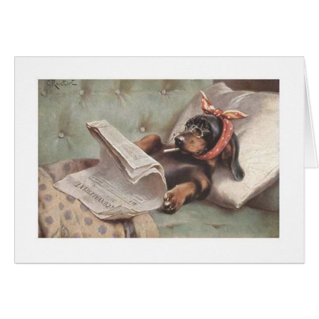 Vintage - Dachshund en el sofá, (Anverso (Horizontal))