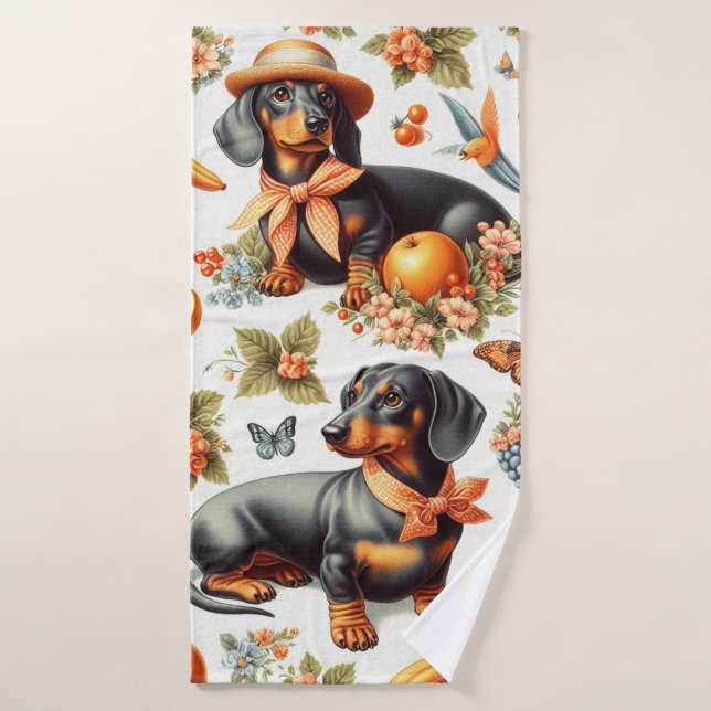 Vintage Dachshund Seamless (Toalla de baño)