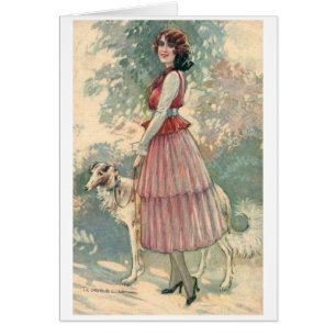 Vintage - Dama de Bonito caminando por su perro,