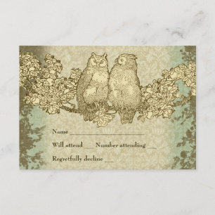Vintage Damask Sr. y Sra. Owl rsvp con sobre