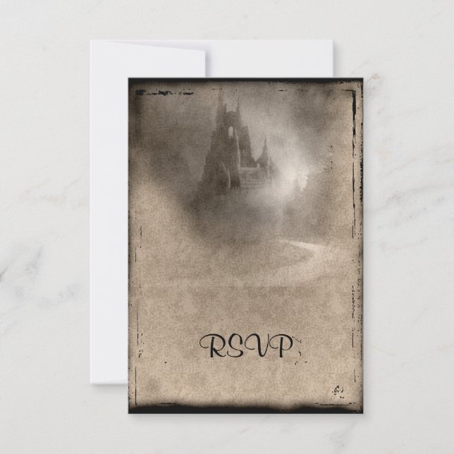 Vintage Dark Castle Gothic Wedding RSVP (Anverso)