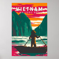 Vintage de arte de viaje de vendedor de barca viet