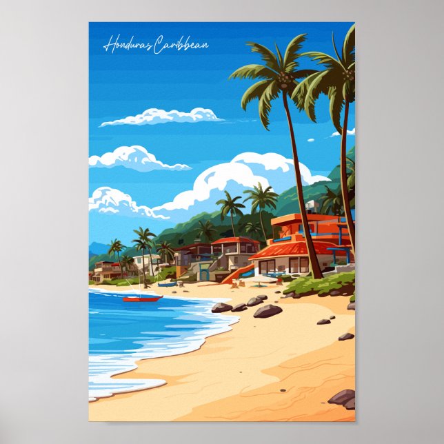 Vintage de arte de viajes caribeño de Honduras (Frente)
