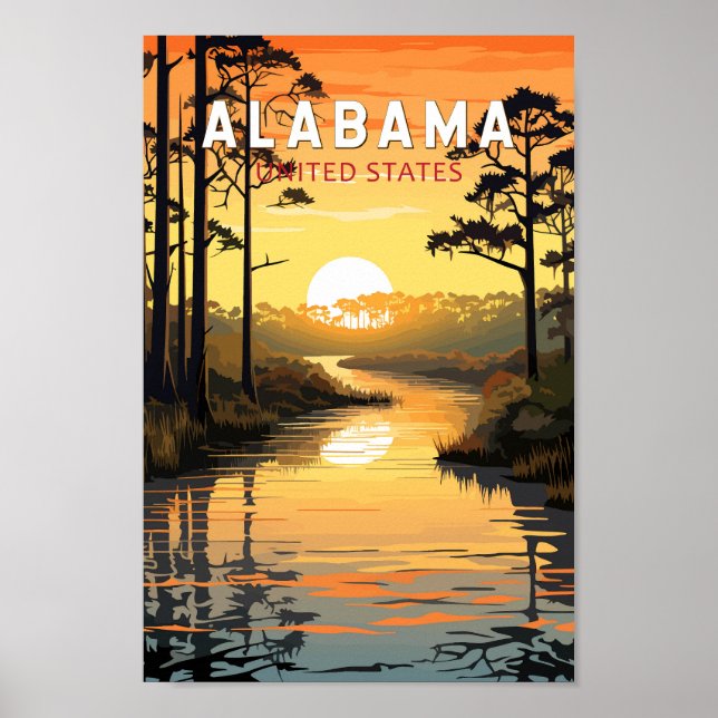 Vintage de arte de viajes de Alabama (Frente)