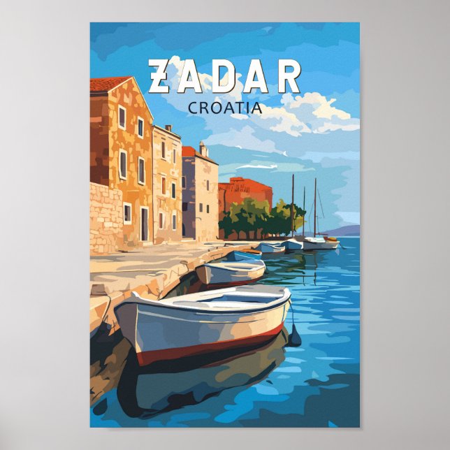 Vintage de arte de viajes de Zadar Croacia (Frente)