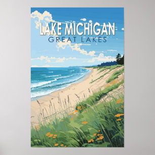 Vintage de arte de viajes en el lago Michigan