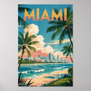 Vintage de arte de viajes en Ilustracion de Miami 
