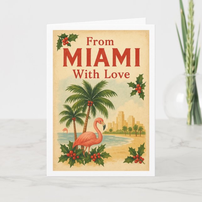 Vintage de Miami con tarjeta de Navidades plegados (Anverso)