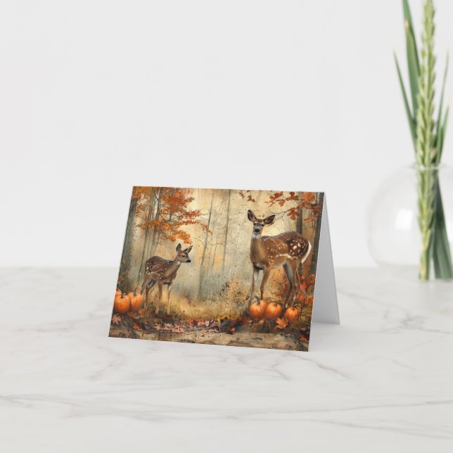Vintage Deer and Fawn otoño Foliage Blank (Anverso)