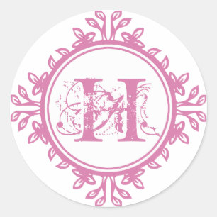 Vintage descomposición rosa etiqueta de monograma 