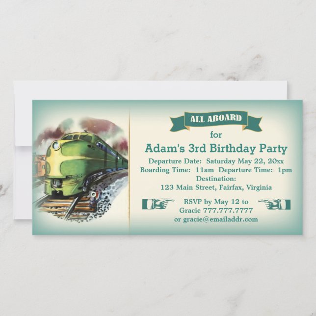 Vintage Diesel Train Birday Party Invitación (Anverso)