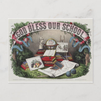 Vintage: Dios bendiga nuestra postal escolar
