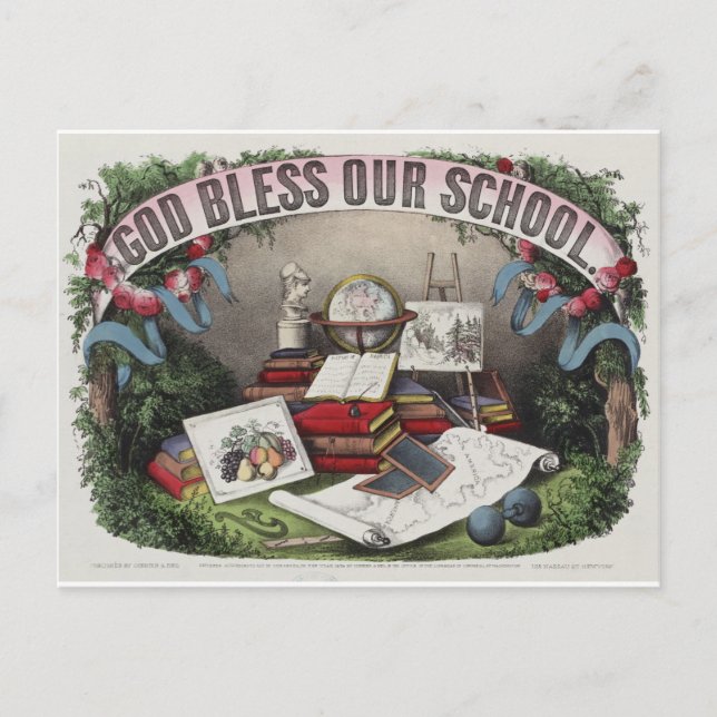 Vintage: Dios bendiga nuestra postal escolar (Anverso)