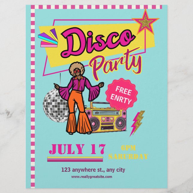 Vintage Disco Fiesta Flyer 80 fiesta de cumpleaños (Frente)