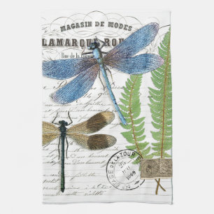 Vintage Dragonfly Fern Cocina francesa Toalla de m
