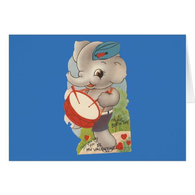 Vintage Drumming Elephant Valentine (Anverso (Horizontal))
