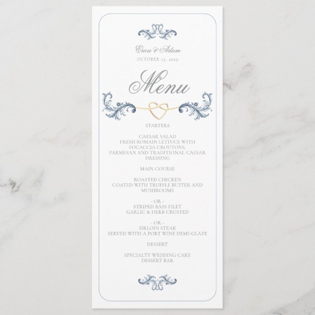 Vintage Dusty Blue Boda Menu (Anverso)