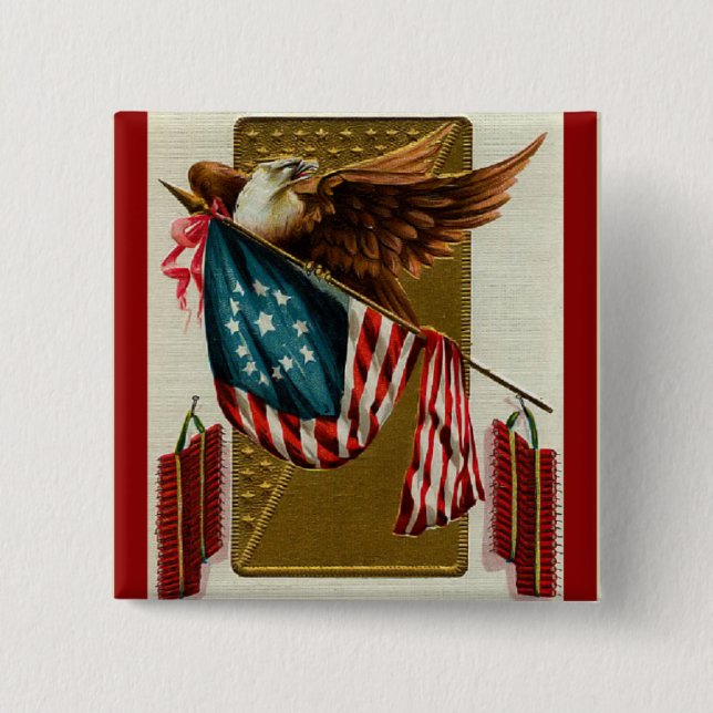Vintage Eagle y botón cuadrado de la bandera (Anverso)