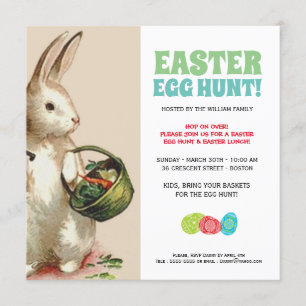 Vintage Easter Bunny Egg Hunt & Brunch Invitación