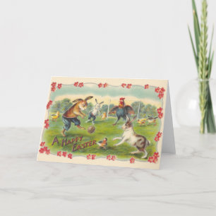 Vintage Easter Bunny Soccer Game Tarjeta de felici