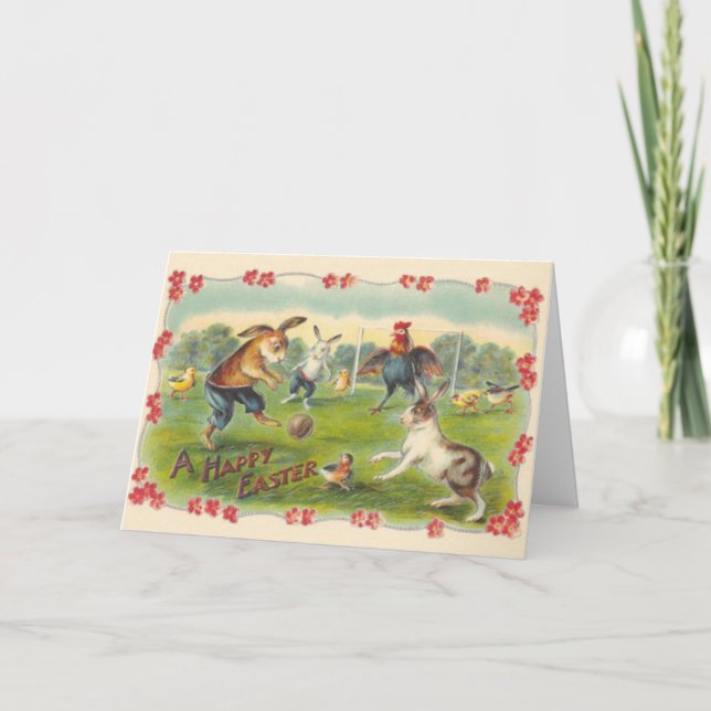 Vintage Easter Bunny Soccer Game Tarjeta de felici (Anverso)