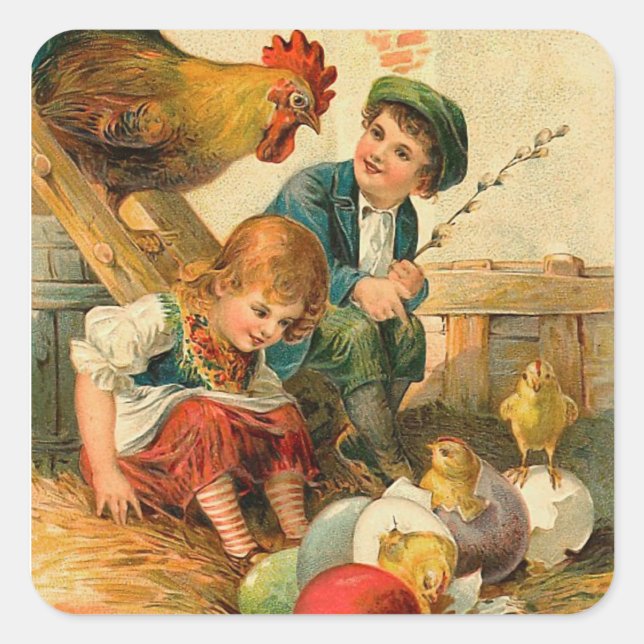 Vintage Easter Chick Pegatinas (Anverso)