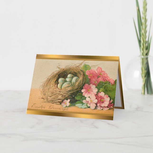 Vintage Eggs Festividad de Pascua Tarjetas plegada (Anverso)