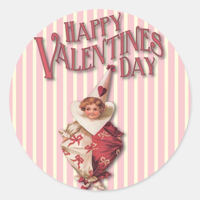 Vintage El día de San Valentín Clown Pegatinas (Anverso)