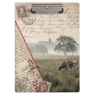 Vintage Elegance Cow Pastel Portapapeles