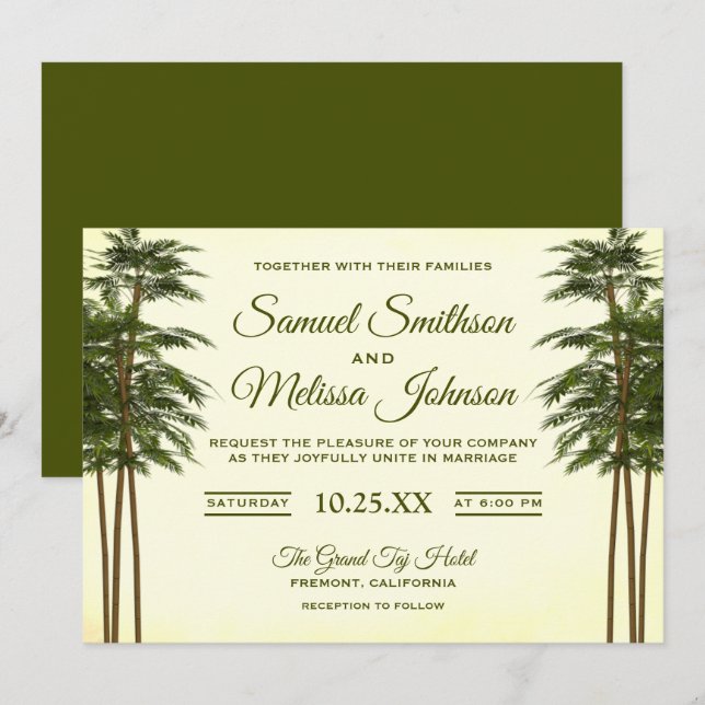 Vintage Elegant Bamboo Plant Wedding Invitación (Anverso / Reverso)