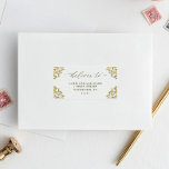 Vintage Elegant Gold Boda Etiquetas de direcciones<br><div class="desc">Estas etiquetas individuales personalizadas y elegantes de boda dorado son perfectas para sus sobres bodas. Escriba los nombres y direcciones de los invitados individuales. Estas etiquetas de dirección personalizadas, elegantes y vintage, miden un poco más de 3 1/2 x 1 3/4 pulgadas. ¡Son perfectos para los sobres de invitación a...</div>