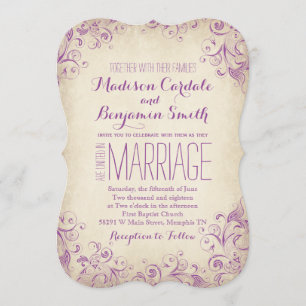 Vintage Elegant Purple Flourish Wedding Invitación