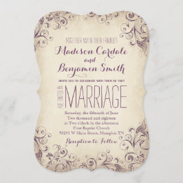 Vintage Elegant Purple Flourish Wedding Invitación