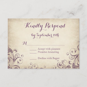 Vintage Elegant Purple Flourish Wedsh Tarjetas RSV