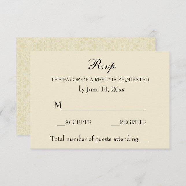 Vintage Elegant Wedding RSVP Ecru Lace (Anverso / Reverso)