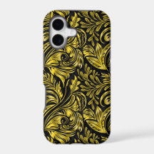 Vintage, elegante, floral, damasco negro y dorado