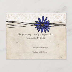Vintage Emerald Blue Daisy Wedding RSVP