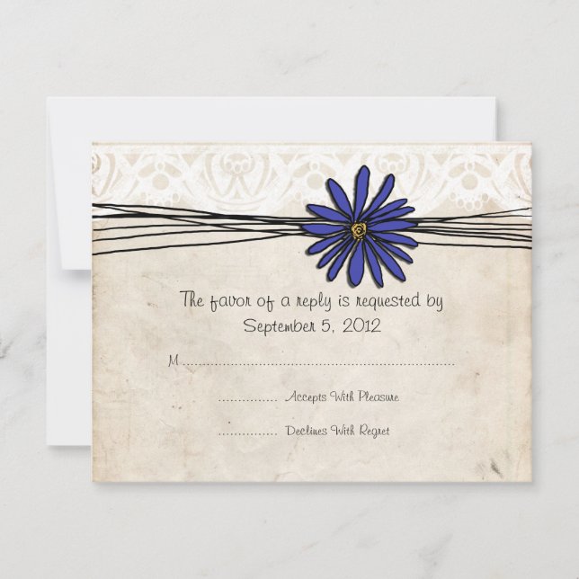 Vintage Emerald Blue Daisy Wedding RSVP (Anverso)