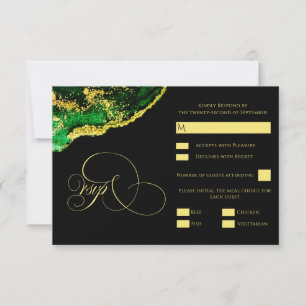 Vintage Emerald Green Gold Wedding Tarjeta RSVP