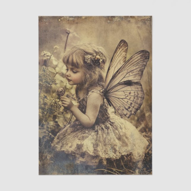Vintage Fairy Child con Alas Papel de desconección (Anverso)