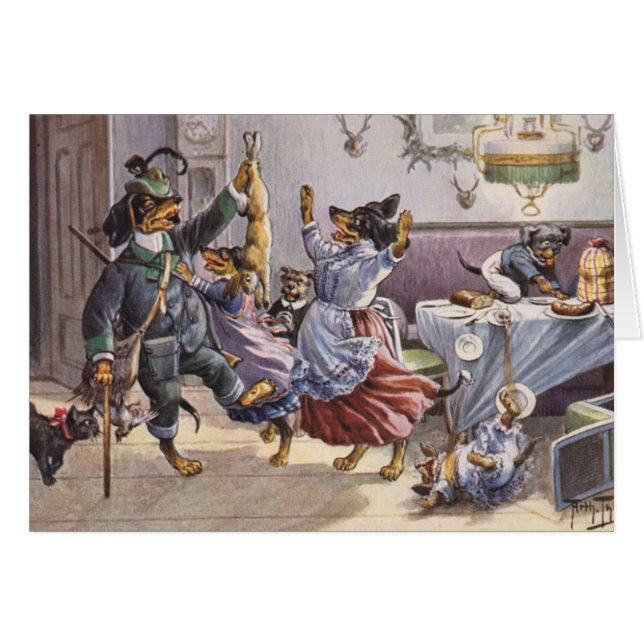 Vintage - familia del Dachshund, (Anverso (Horizontal))