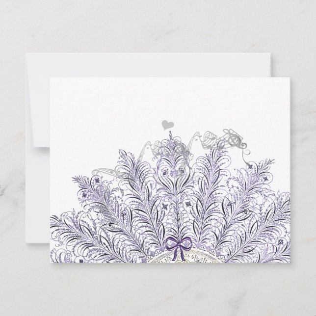 Vintage Feather Fan Love Birds Wedds Wedding RSVP (Anverso)