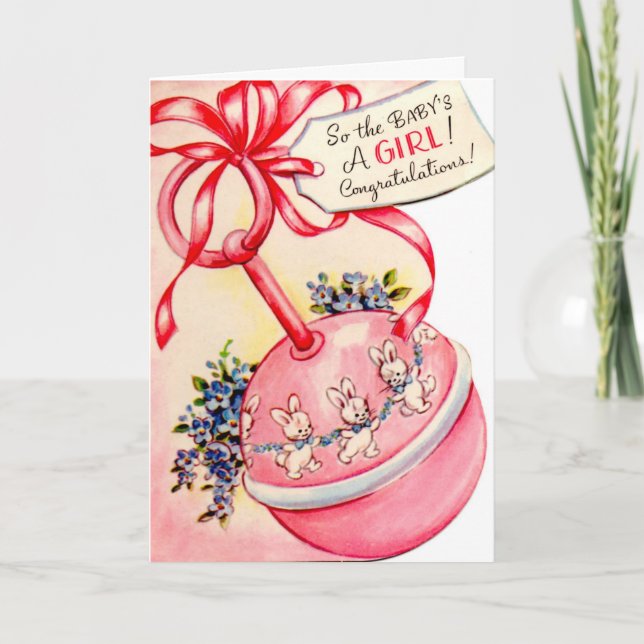 Vintage Felicitaciones Recién nacido tarjeta Chica (Anverso)