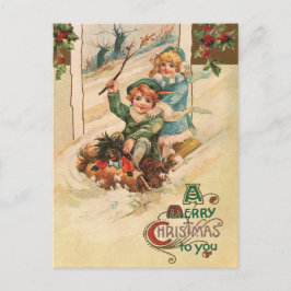 Vintage Feliz Navidad a los niños en flor