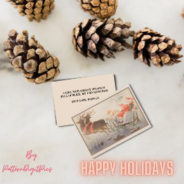 Vintage Feliz Navidad Santa Claus Reindeer Slegh