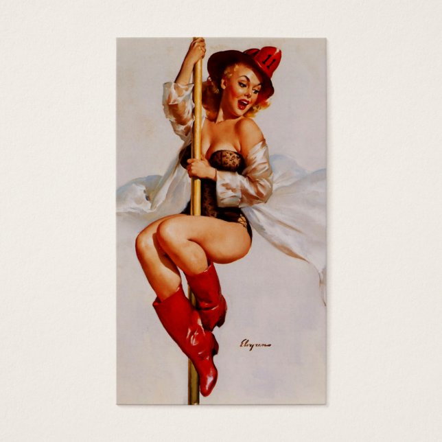 Vintage Firefighter Pin Up Girl Business Card (Frente)