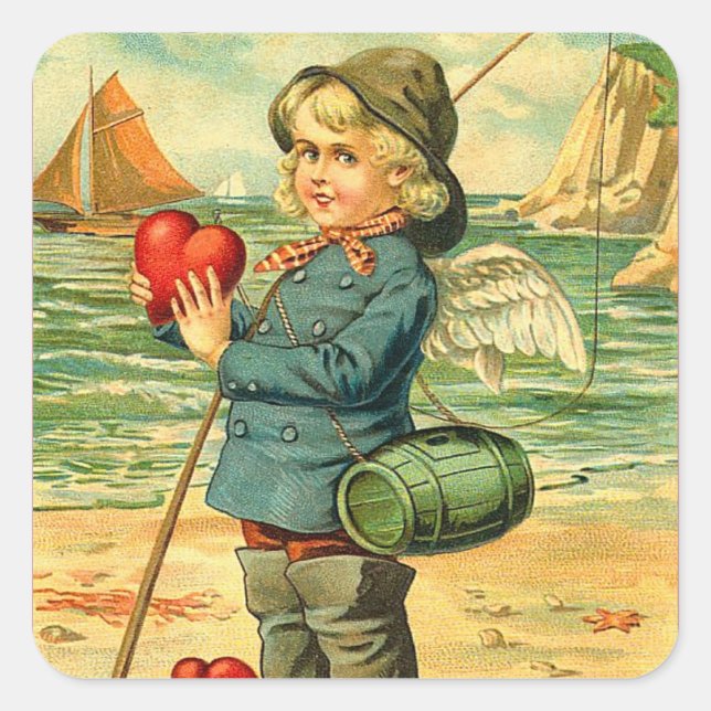 Vintage Fisherman Valentine Pegatinas (Anverso)